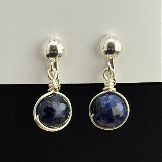 Dark Navy Sodalite Clip Earrings 1"