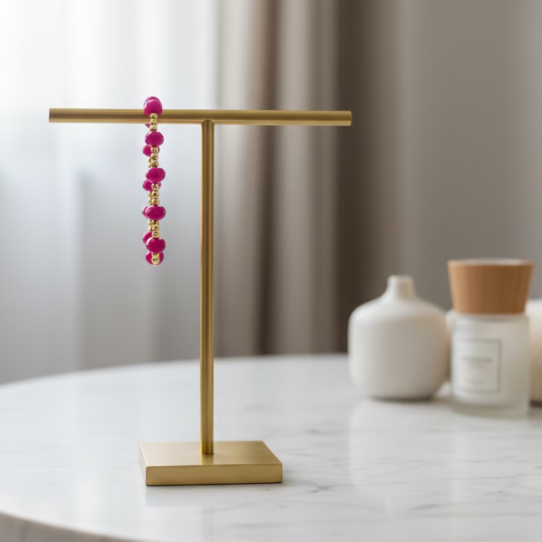 Bracelet | Minimalist | Bright Pink | 18K Goldfilled | Stretch