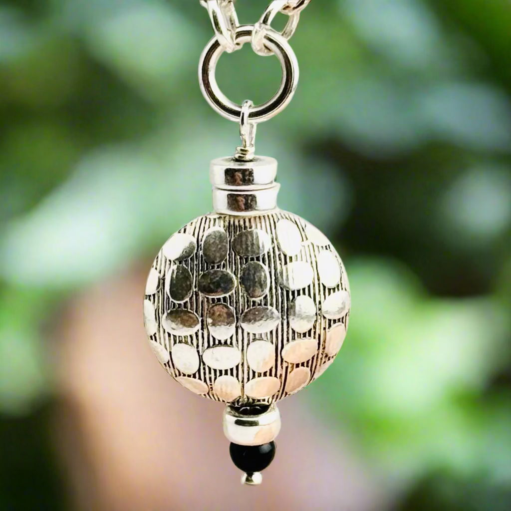 Necklace | Black Onyx | Gray Crazy Lace | SS Hill Tribe Pendant | 18” | 2" Ext