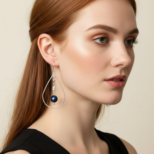 Earrings | Teal Tigereye Gemstones | Teardrop | Silver Findings | 2.5”