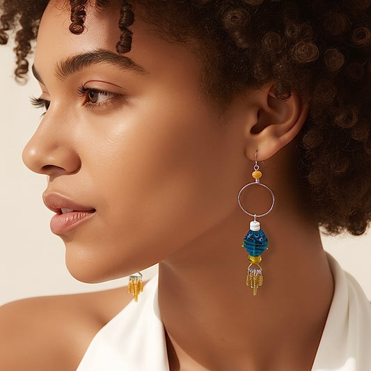 Wire-wrapped Fish Earrings with Whimsical Glass Fish | 4"