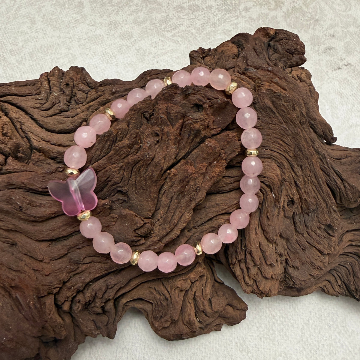 Pink Bracelet with Darker Butterflies | Stretch