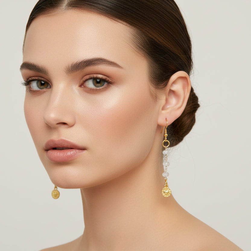 Earrings | Opal | Matte Gold Mini Heart Charms | 2"