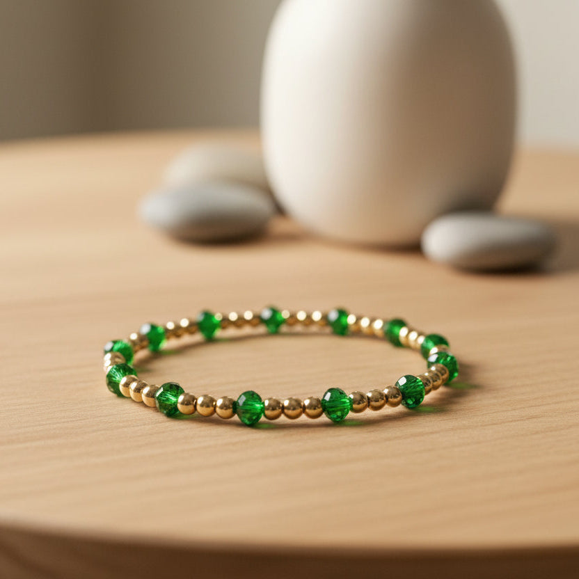 Bracelet | Minimalist | Medium Green | 18K Goldfilled | Stretch