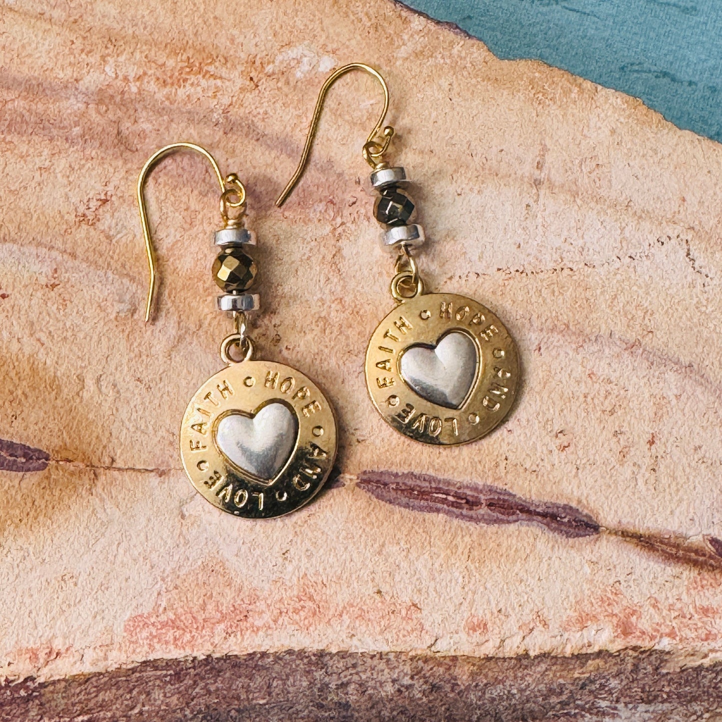 Faith Hope & Love Two-tone Earrings 2.25"