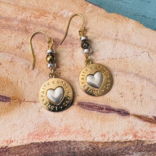 Faith Hope & Love Two-tone Earrings 2.25"