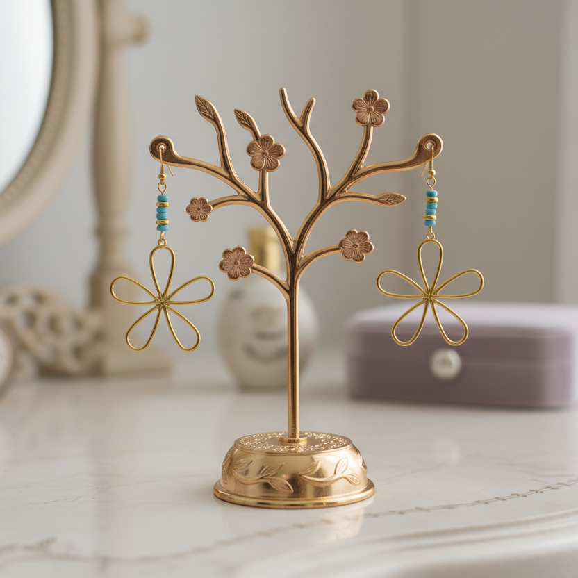 Flower Power Brass Earrings 3”
