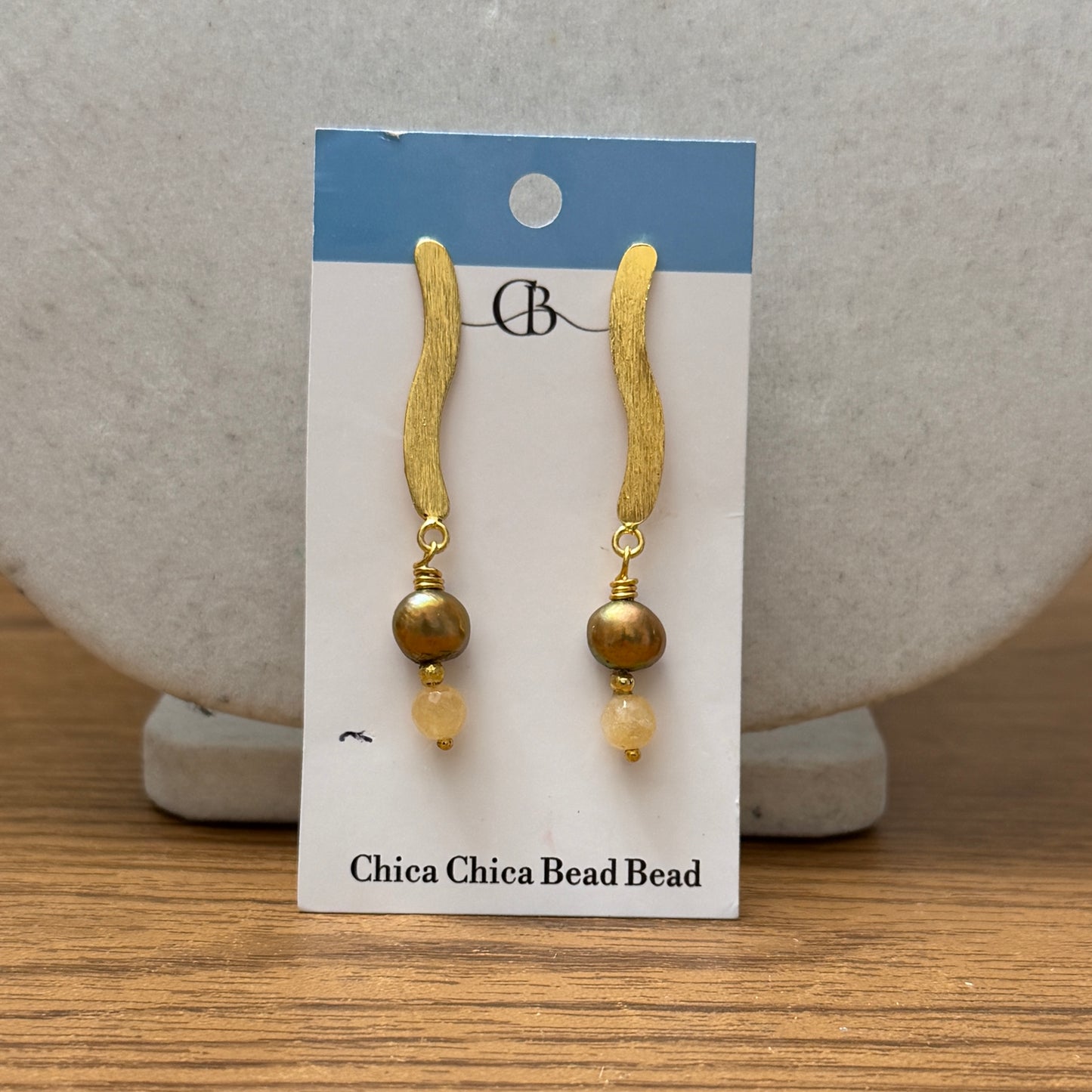 Earrings | Long Drop & Dangle | Freshwater Pearls | Yellow Jade | 2.25"