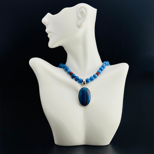 Rainbow Calsilica Pendant Necklace 16.5” 2”Ext