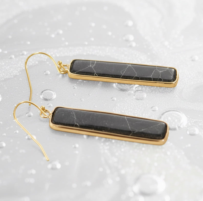 Earrings | Black Obsidian | 18K Gold-filled | 2”
