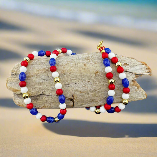 Red, White, Blue, and Gold Necklace 20" by