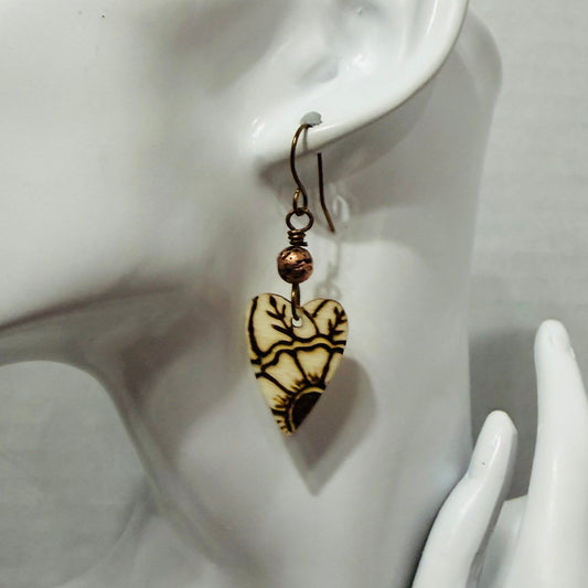 Earrings | Heart Shaped |Copper-Plated Lava Stone | Sunflower | 2"