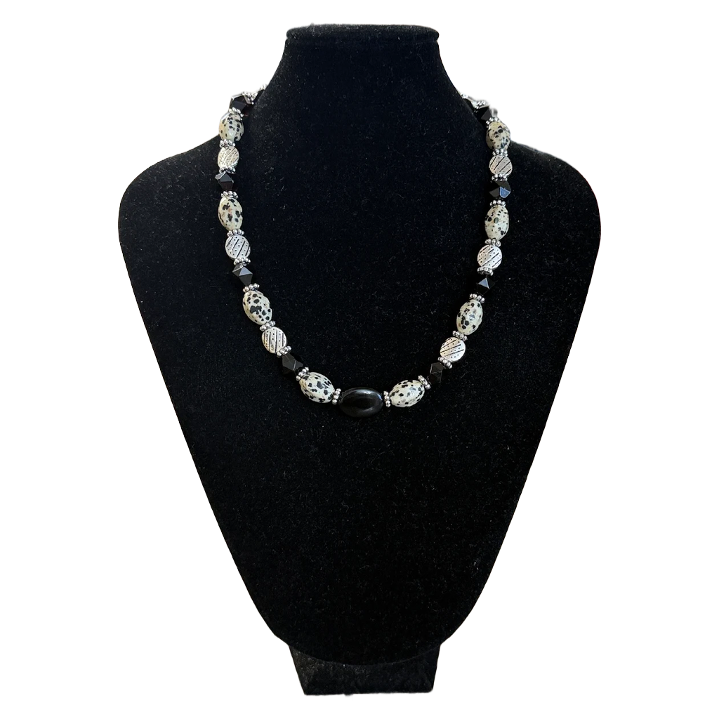 Dalmation Jasper & Onyx Necklace | 16" with 2" Extention