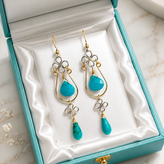 Magnesite Turquoise Chandelier Earrings with Mixed Metals | 3.5"