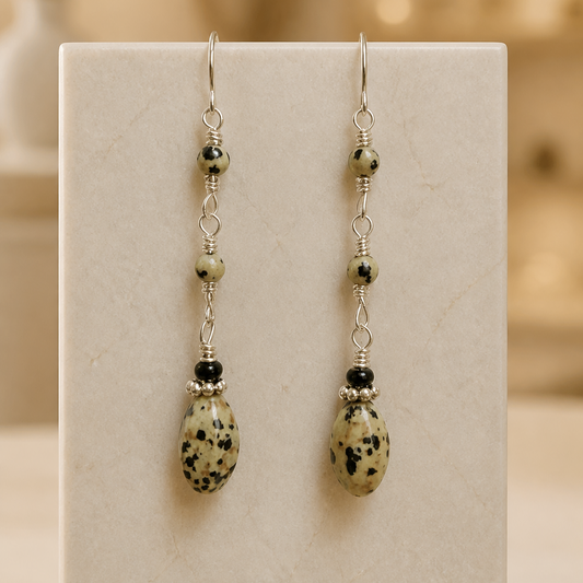Dalmation Jasper & Onyx Earrings | 2.75"