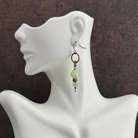 Green Chalcedony and Copper Earrings 2”