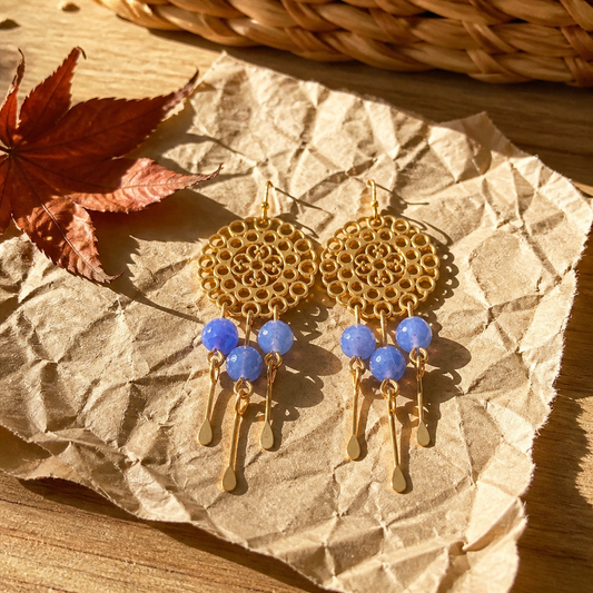 Light Blue Jade Chandelier Earrings with Fringe | 3.25”