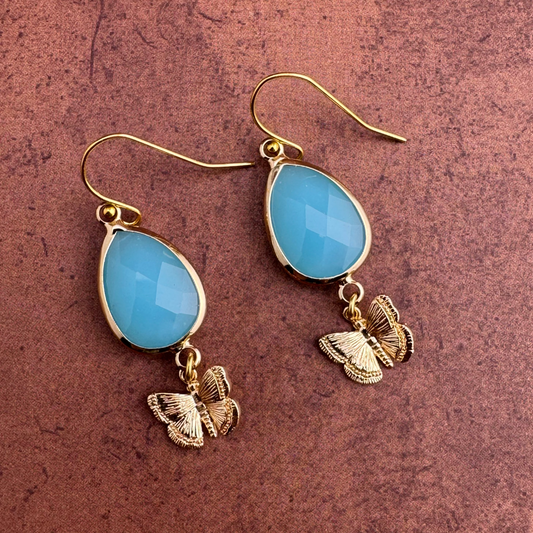 Blue Chalcedony Butterfly Earrings 1.75"