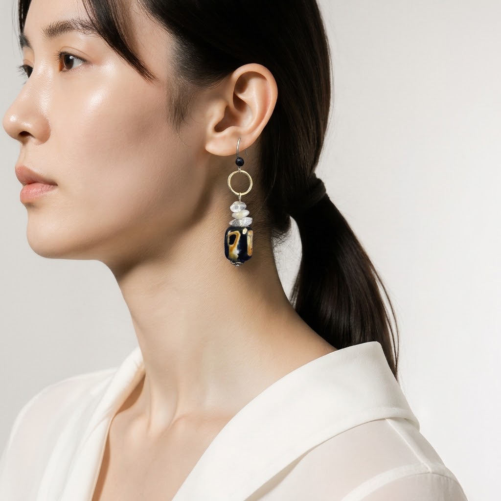 Black Peanut Obsidian Earrings with Citrine Chips | 2.25”