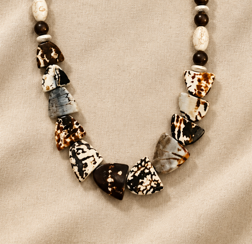Natural Peanut Jasper and White Turquoise Howlite Chunky Necklace | 21” plus 3” Extension