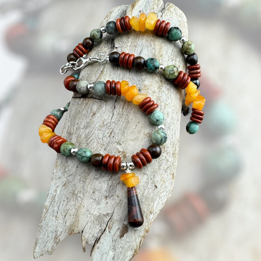 Gemstone Necklace with Luscious Native Fall Colors 18"