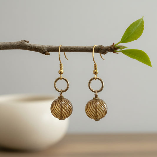 Earrings | Lampwork Beads | Transparent brown with Swirl Lines L | 1.75"