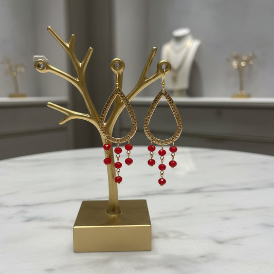 Earrings | Chandelier | Red Faceted Crystals | 3"