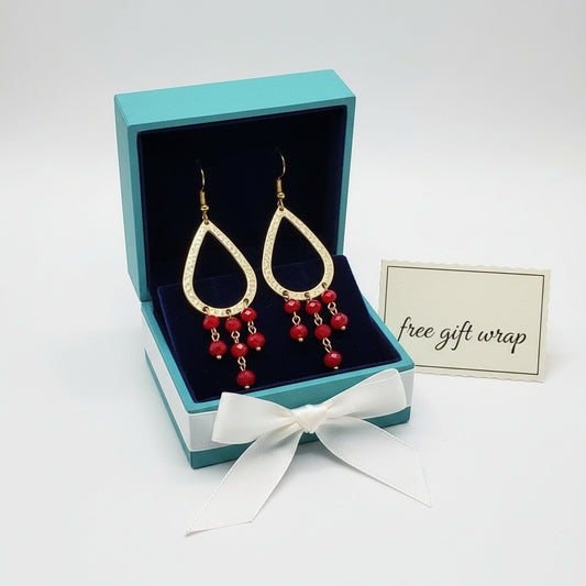 Earrings | Chandelier | Red Faceted Crystals | 3"