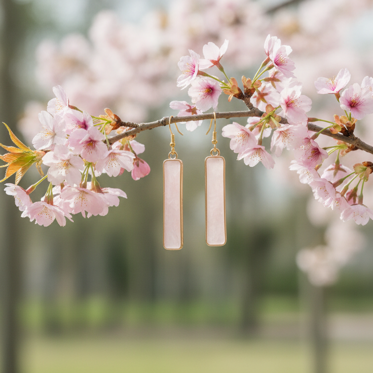 Earrings | Rose Quartz Bar | 18K Gold-filled | 2”