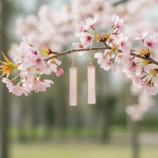 Earrings | Rose Quartz Bar | 18K Gold-filled | 2”
