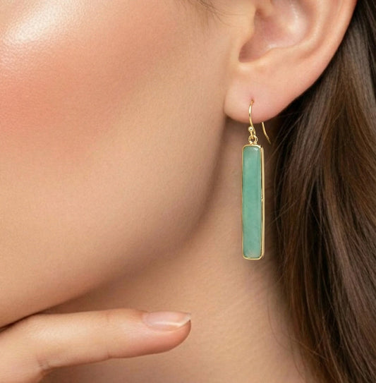 Earrings | Green Aventurine Bar | 18K Gold-filled | 3”