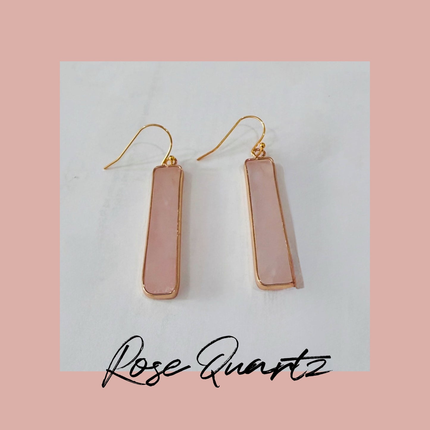 Earrings | Rose Quartz Bar | 18K Gold-filled | 2”