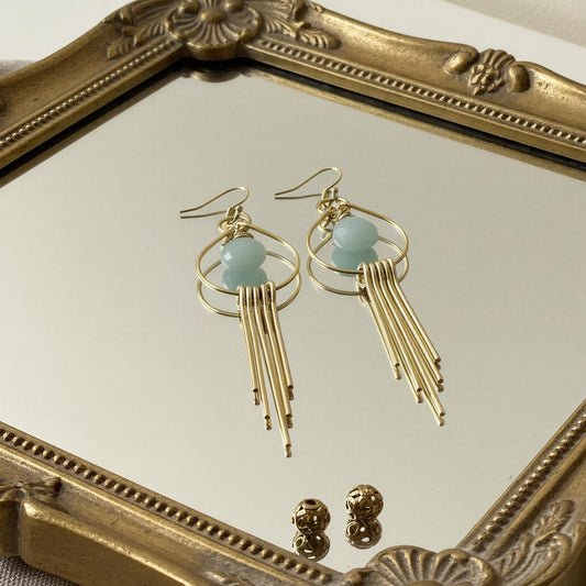Amazonite Briolette Earrings with Swahing Fringes  3 1/2”