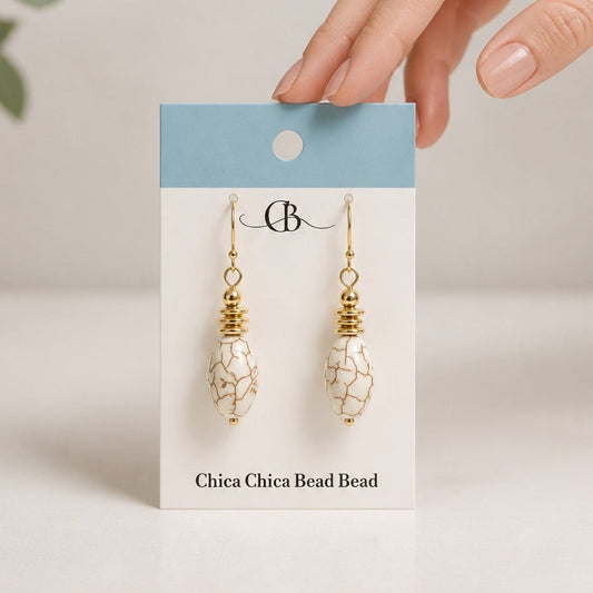 Earrings | Cream White Howlite | 18K Gold-plated Saucer Spacers | 1.5"