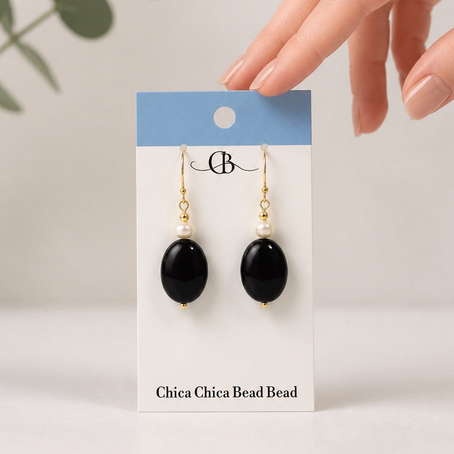 Earrings | Black Onyx and Freshwater Pearls | 1.5"