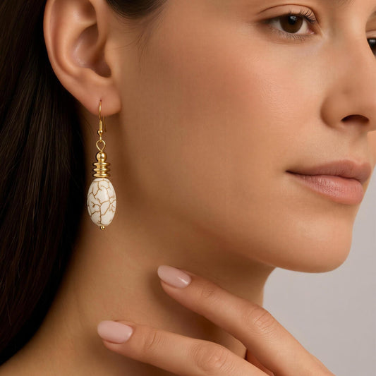 Earrings | Cream White Howlite | 18K Gold-plated Saucer Spacers | 1.5"