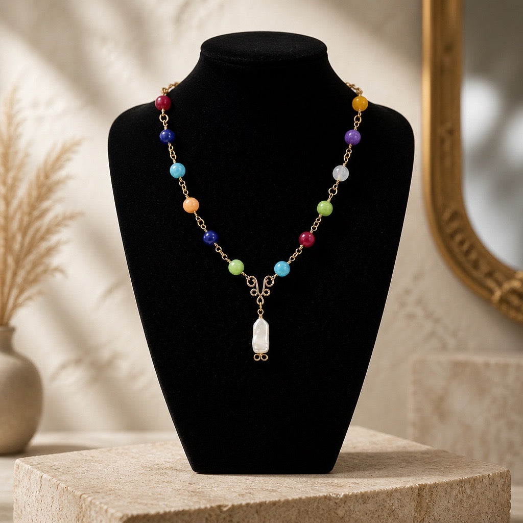 Necklace | Jade Beads | Moonstone | Lapis | Wire-wrapped | 18"
