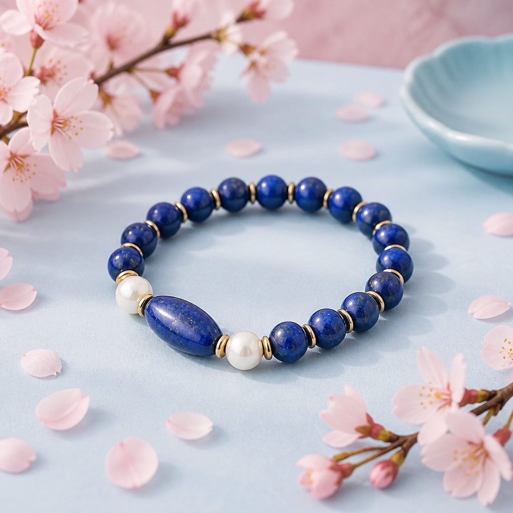 Bracelet | Lapis & Freshwater Pearls | Stretch  |