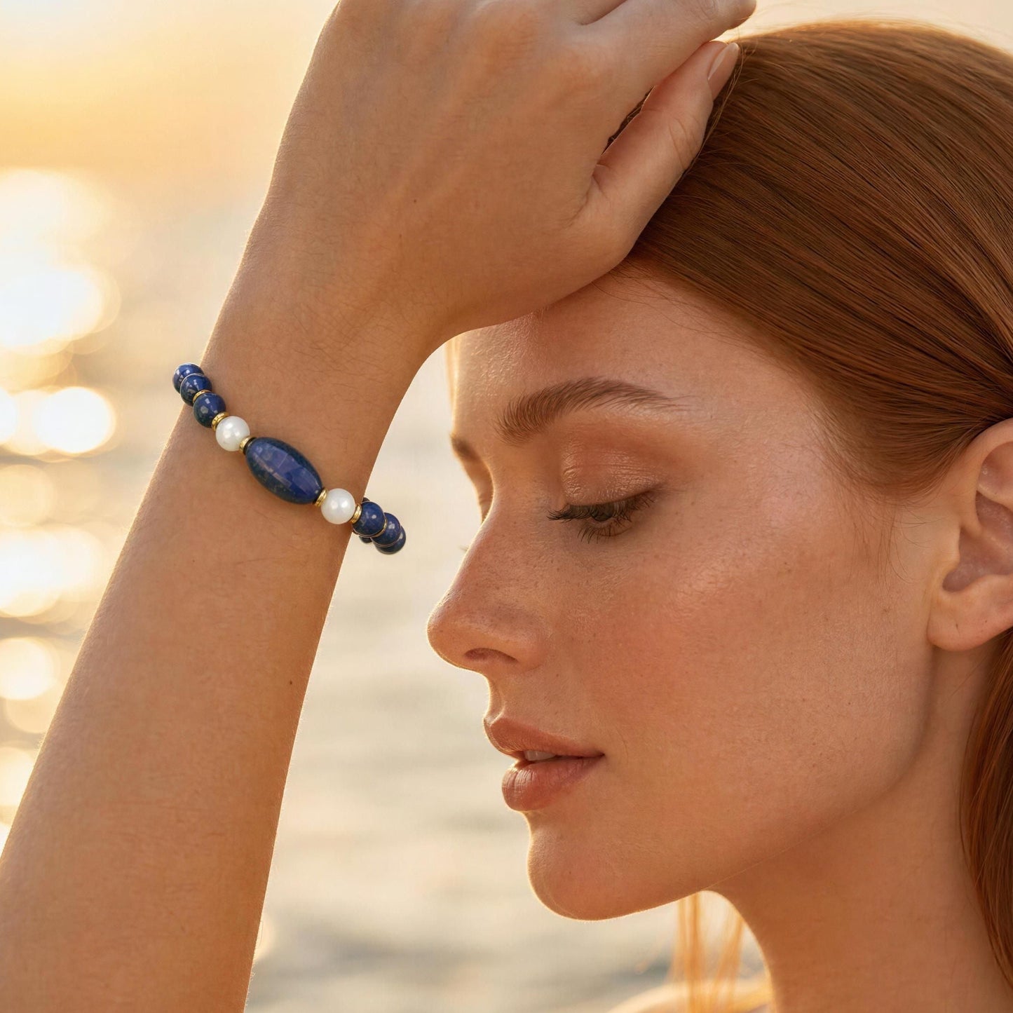 Bracelet | Lapis & Freshwater Pearls | Stretch  |