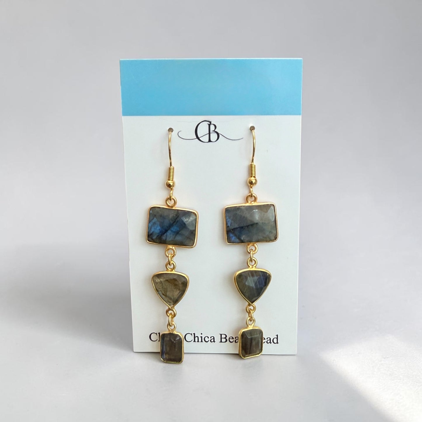 Earrings | Labradorite | 3 Tiers | 18K Gold-Plated | 2.75