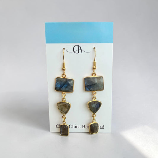 Earrings | Labradorite | 3 Tiers | 18K Gold-Plated | 2.75