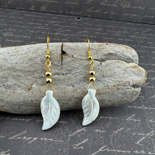Mother of Pearl Leaf Earrings 3”