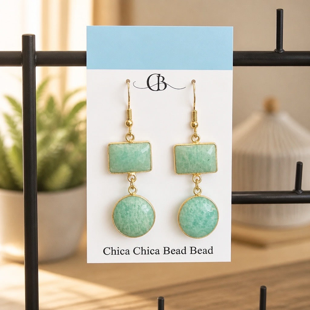 Earring | |Amazonite | 18K Gold-Plated | 2.25"