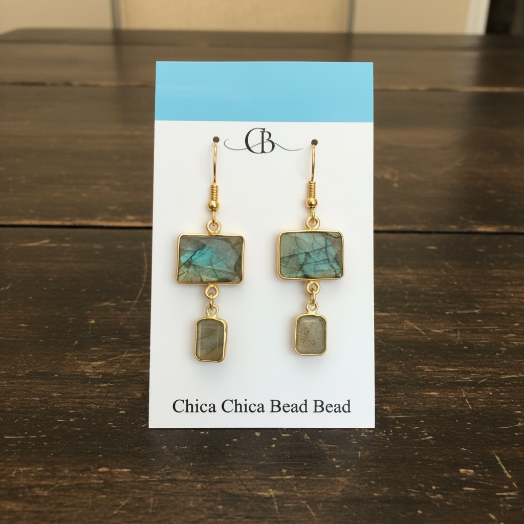 Earrings | Labradorite | 2 Tiers | 18K Gold-Plated | 2”