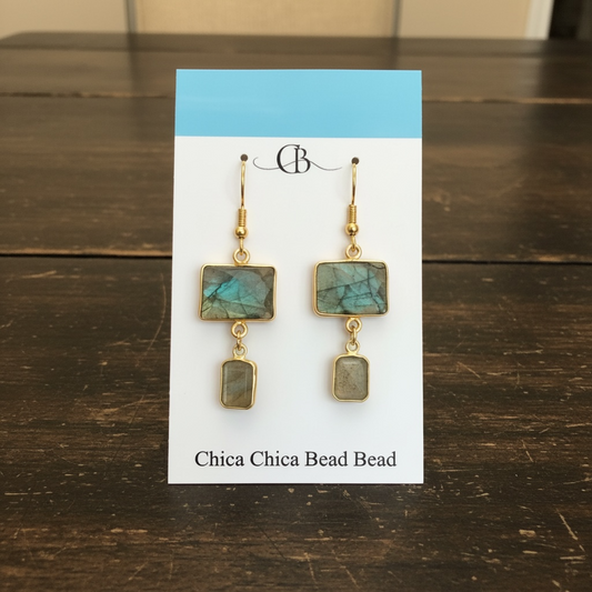 Earrings | Labradorite | 2 Tiers | 18K Gold-Plated | 2”