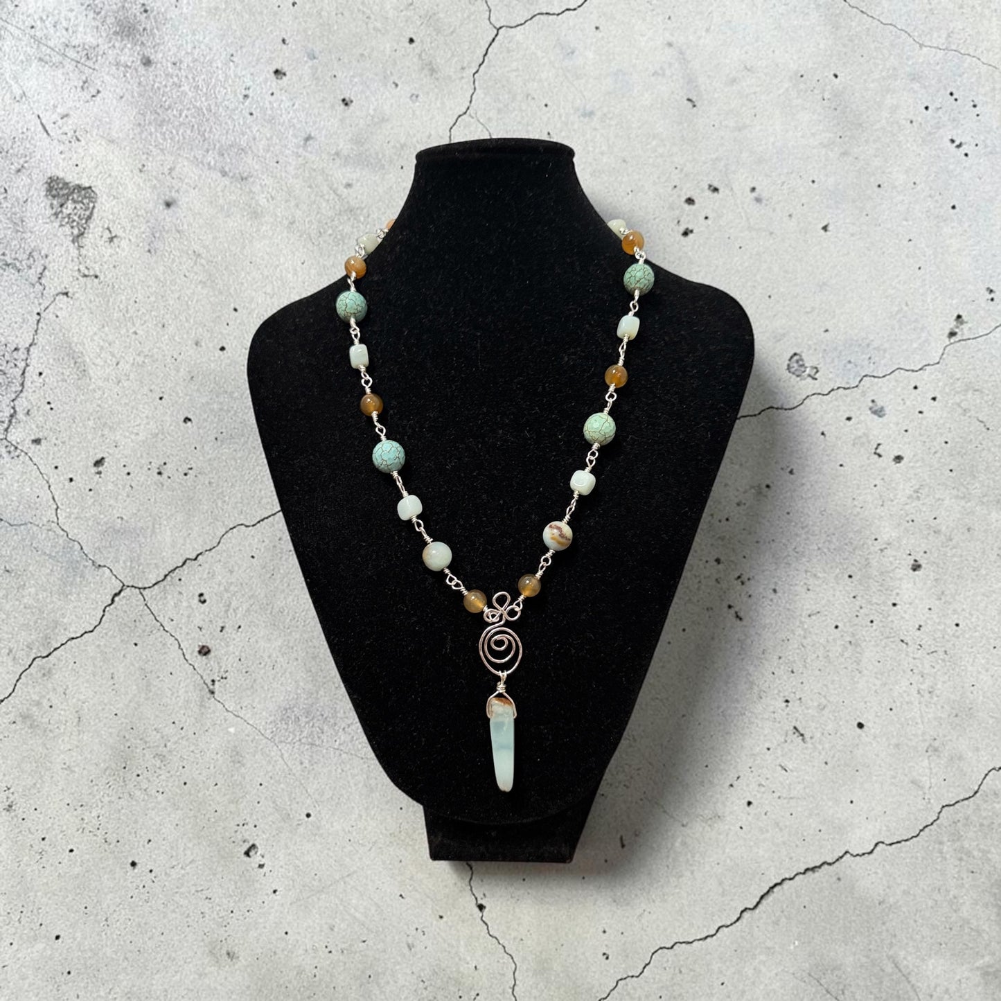 Necklace | Amazonite | Wire-wrapped | Handmade Spiral Connector |  | 17"