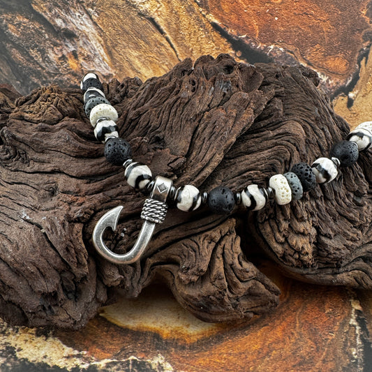 Zebra Agate Fish Hook Necklace 20"