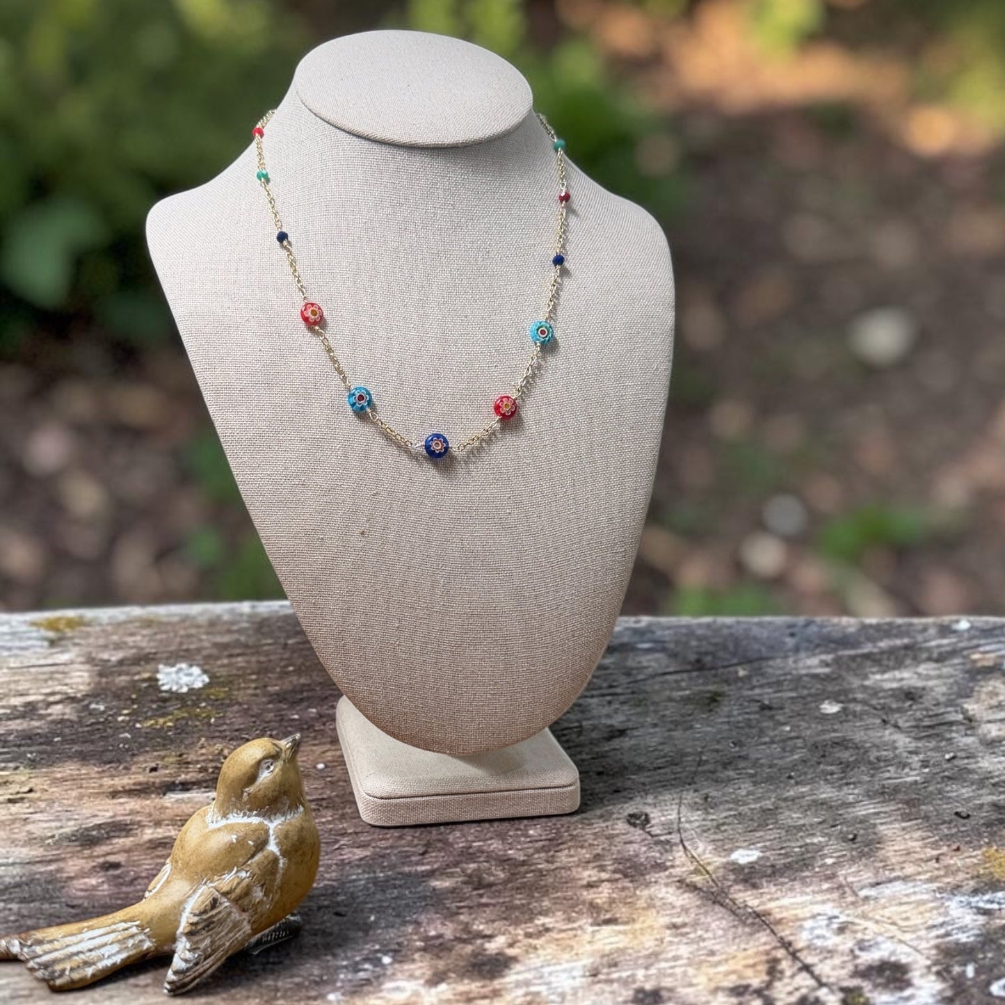 Dainty Millefiori Neckace 16" with 2" Extension