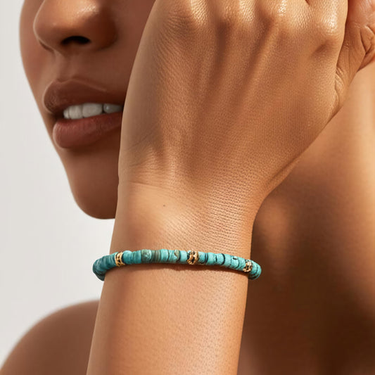 Turquoise Heishe Beaded Bracelet with Gold Accents 7.5"
