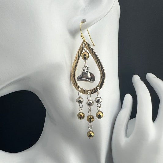 Southwest Chandelier Earrings with Cowboy Hat Charms 3.5"